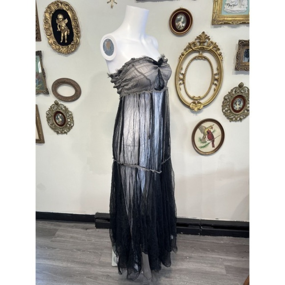 Intimately Free People Grey Black Sheer Mesh Strapless Midi Dress Small 92I - Picture 2 of 7
